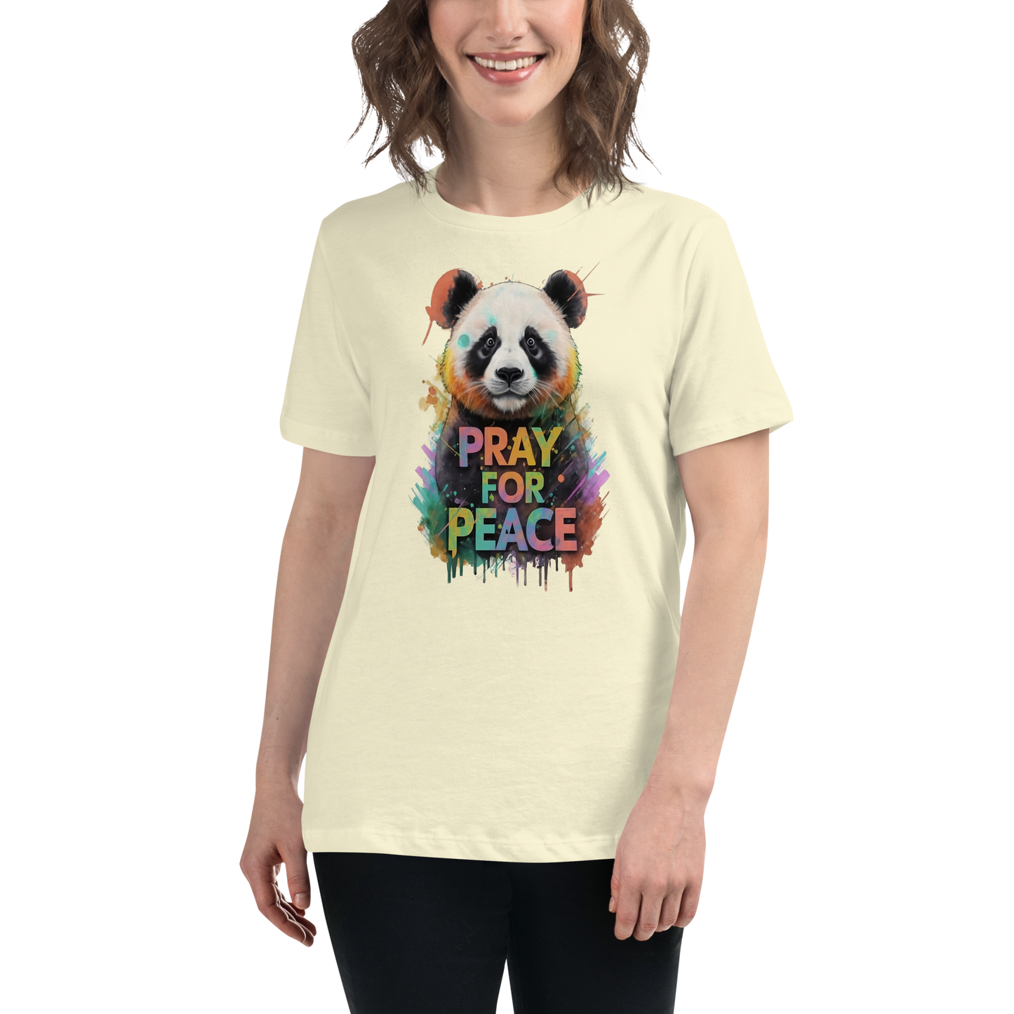 Women's Relaxed T-Shirt - Pray for Peace Panda