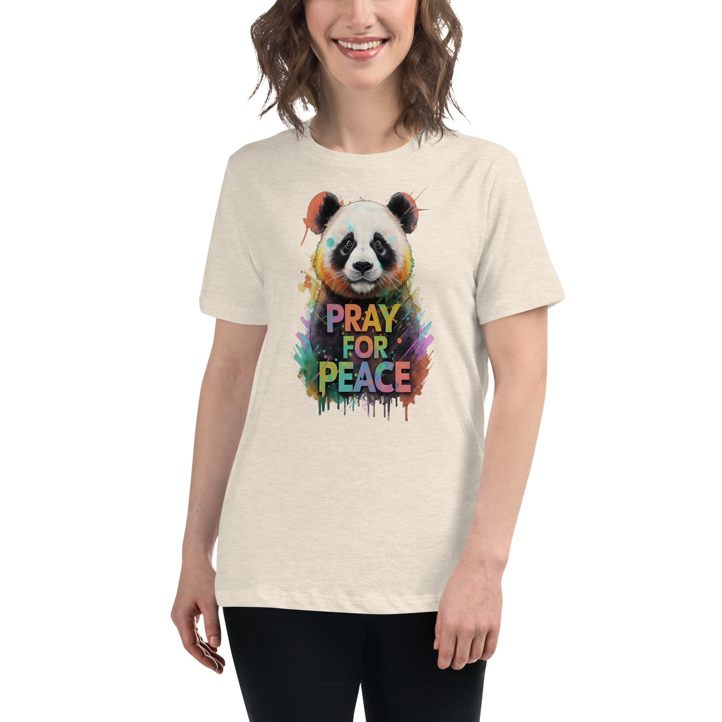 Women's Relaxed T-Shirt - Pray for Peace Panda