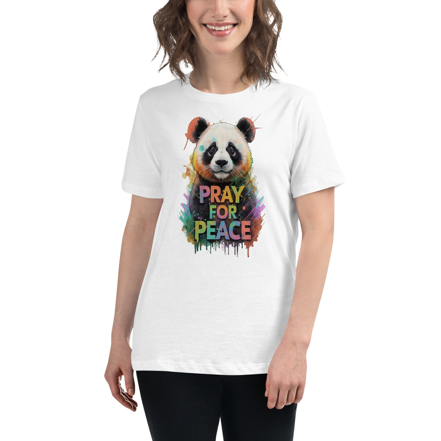 Women's Relaxed T-Shirt - Pray for Peace Panda